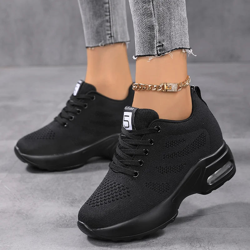 Women Sport Shoes Air Cushion Sneakers Height Increase Air Mesh Shoes Lace Up Walking Shoes 36-42