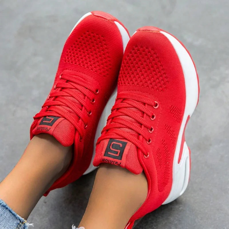 Women Sport Shoes Air Cushion Sneakers Height Increase Air Mesh Shoes Lace Up Walking Shoes 36-42