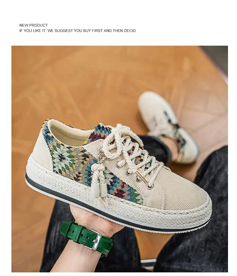 Men'S Breathable Canvas Shoes Soft Rubber Sole Casual Work Sneakers Round Toe Summer Season Patchwork