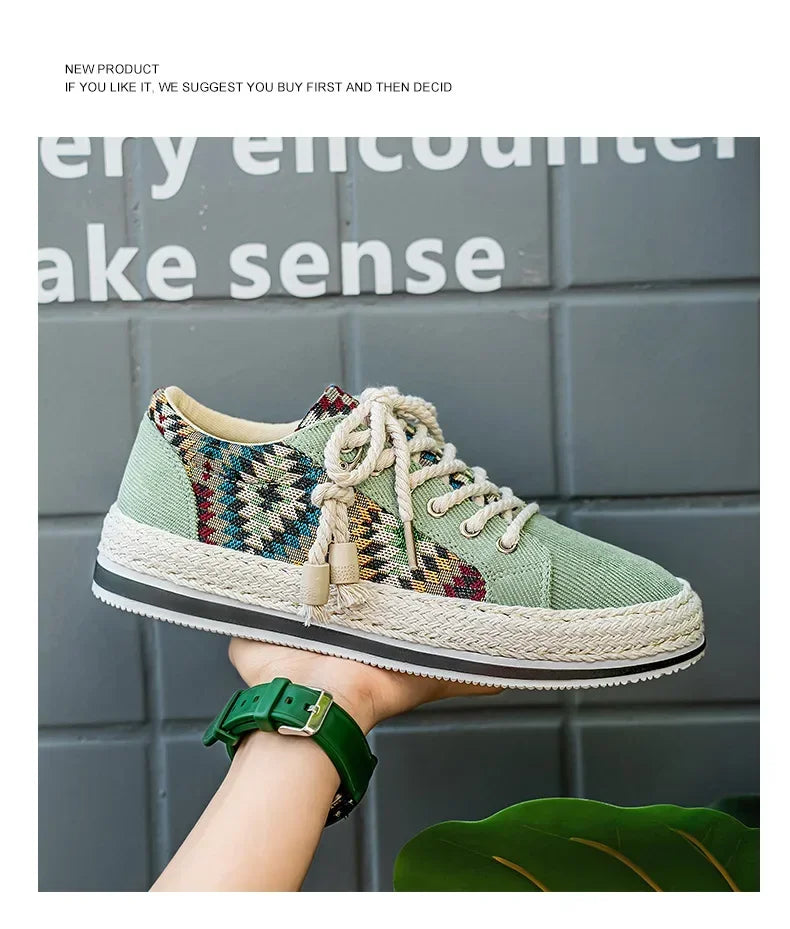 Men'S Breathable Canvas Shoes Soft Rubber Sole Casual Work Sneakers Round Toe Summer Season Patchwork