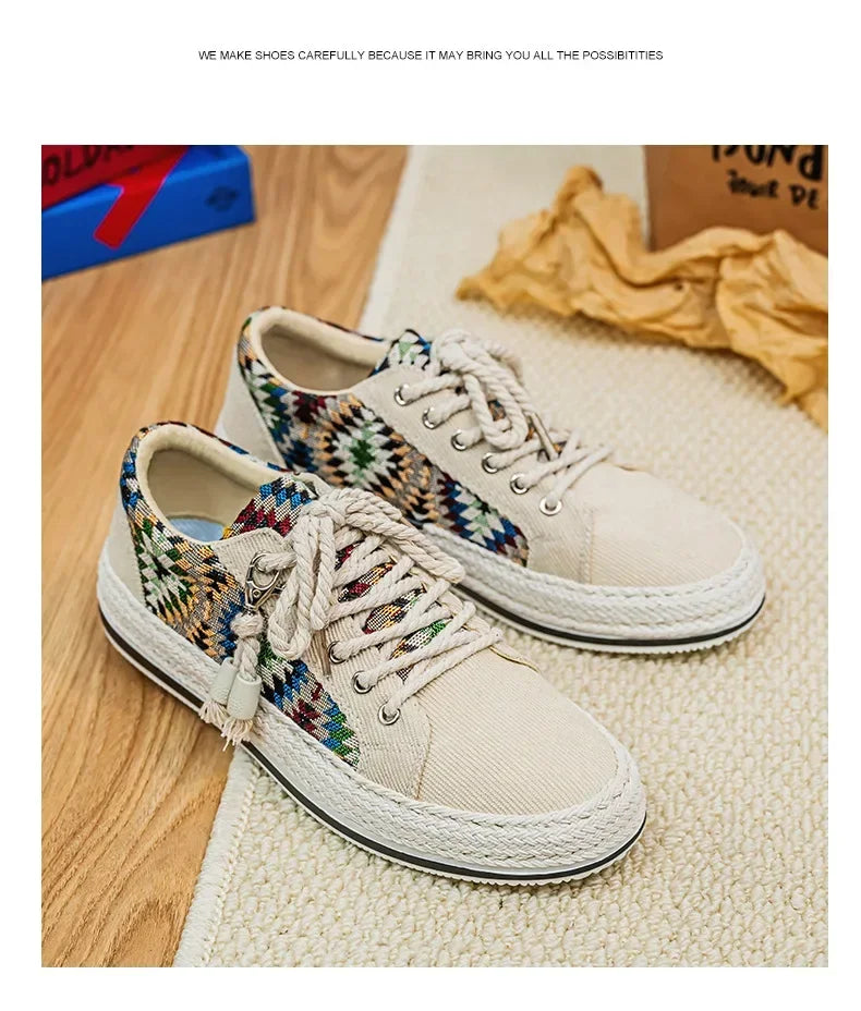 Men'S Breathable Canvas Shoes Soft Rubber Sole Casual Work Sneakers Round Toe Summer Season Patchwork