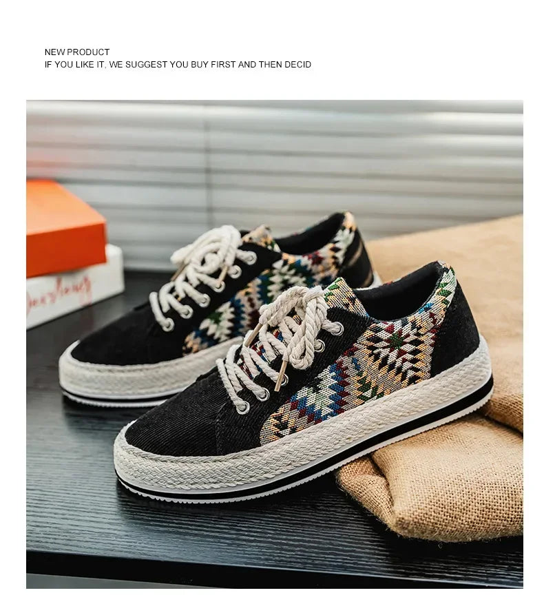 Men'S Breathable Canvas Shoes Soft Rubber Sole Casual Work Sneakers Round Toe Summer Season Patchwork