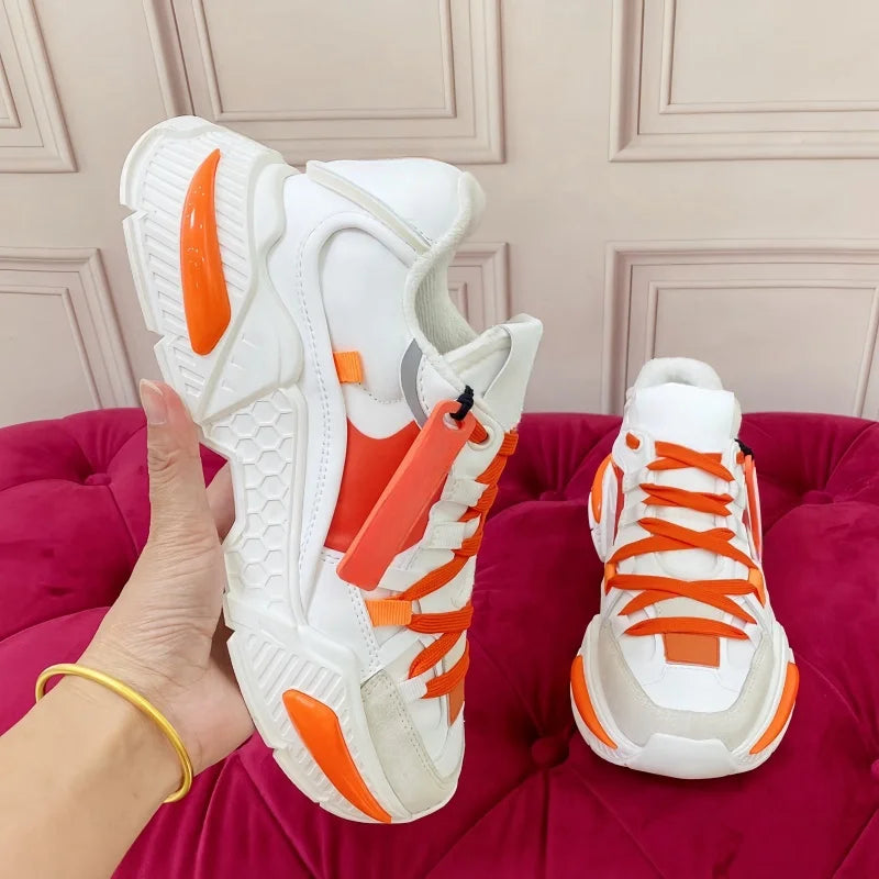 New Fashion Men Women Sneakers Comfort Breathable Round Toe Flats Thick Sole Outdoor Mixed Color Sports Casual Walking Shoes