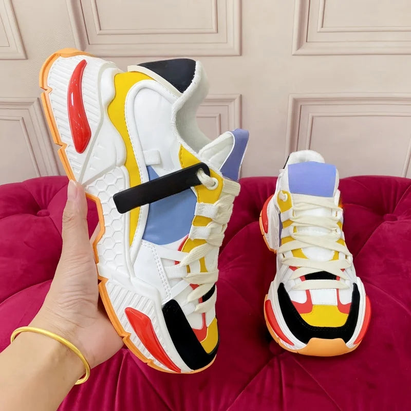 New Fashion Men Women Sneakers Comfort Breathable Round Toe Flats Thick Sole Outdoor Mixed Color Sports Casual Walking Shoes