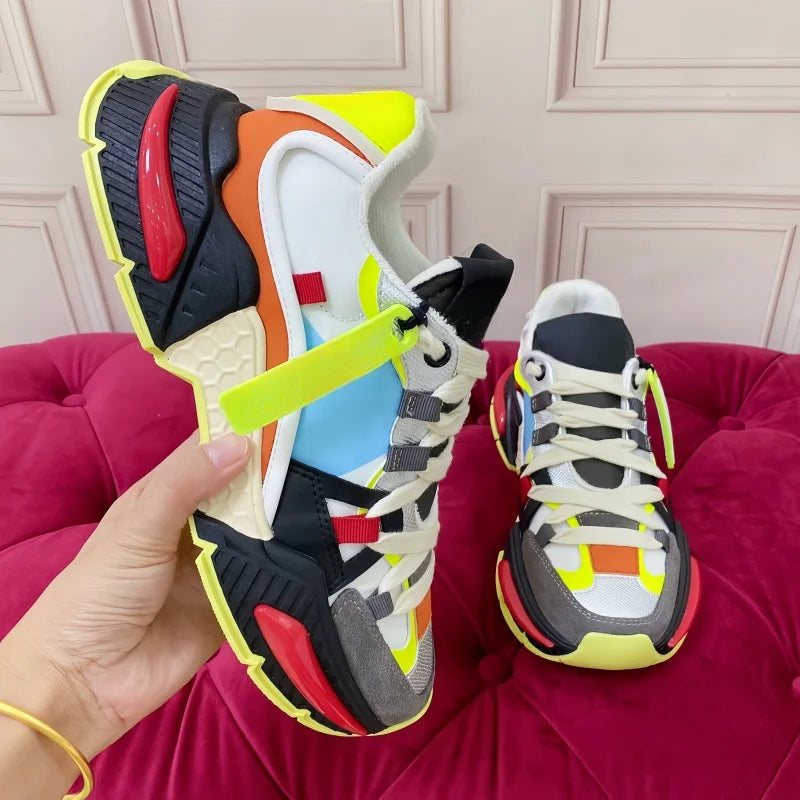 New Fashion Men Women Sneakers Comfort Breathable Round Toe Flats Thick Sole Outdoor Mixed Color Sports Casual Walking Shoes