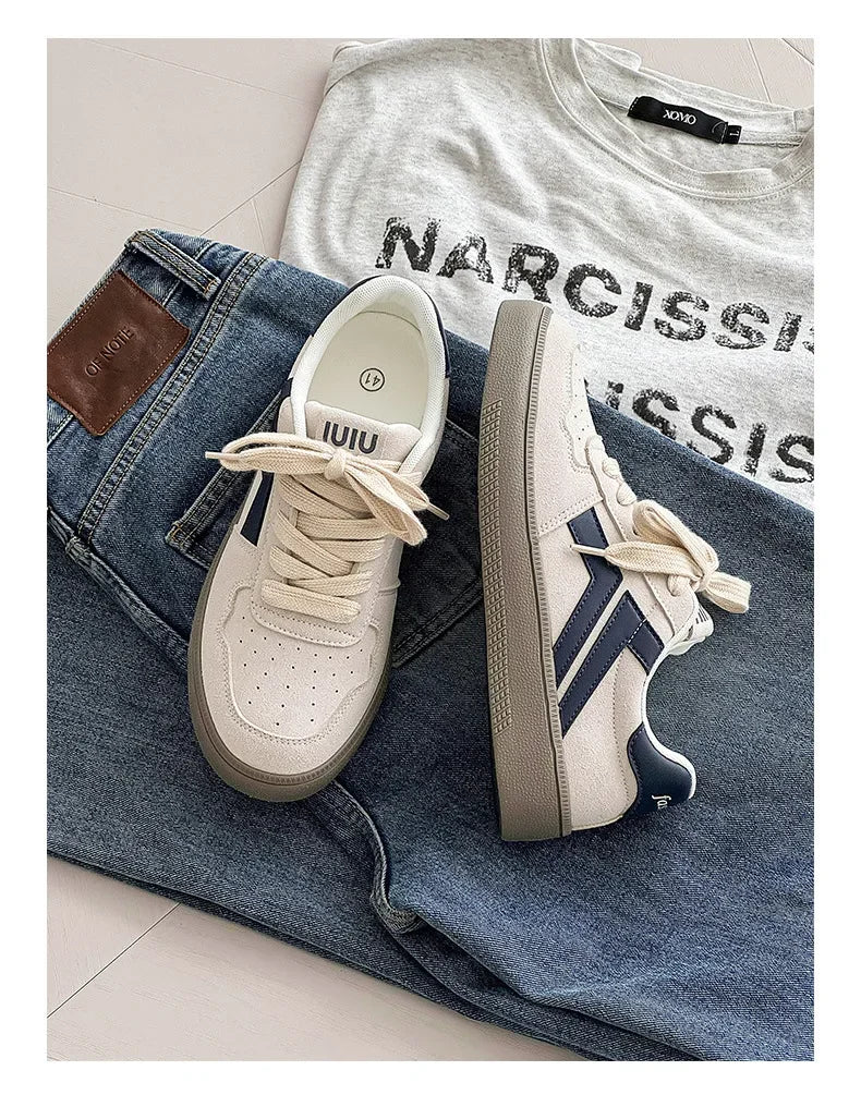 Concise Retro Thick Soled Casual Sports 2025 Spring New Fashion Trend Comfortable Non Slip Shoes Low Top Platform Sneakers
