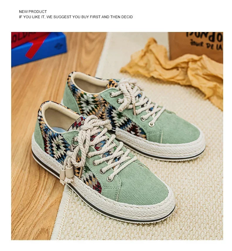 Men'S Breathable Canvas Shoes Soft Rubber Sole Casual Work Sneakers Round Toe Summer Season Patchwork