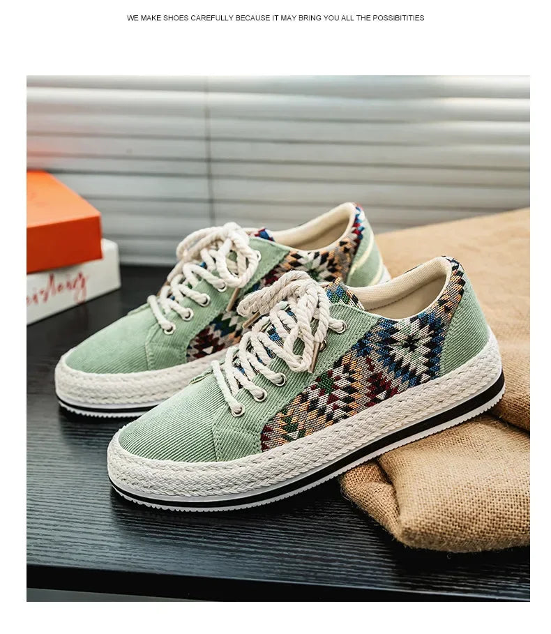 Men'S Breathable Canvas Shoes Soft Rubber Sole Casual Work Sneakers Round Toe Summer Season Patchwork