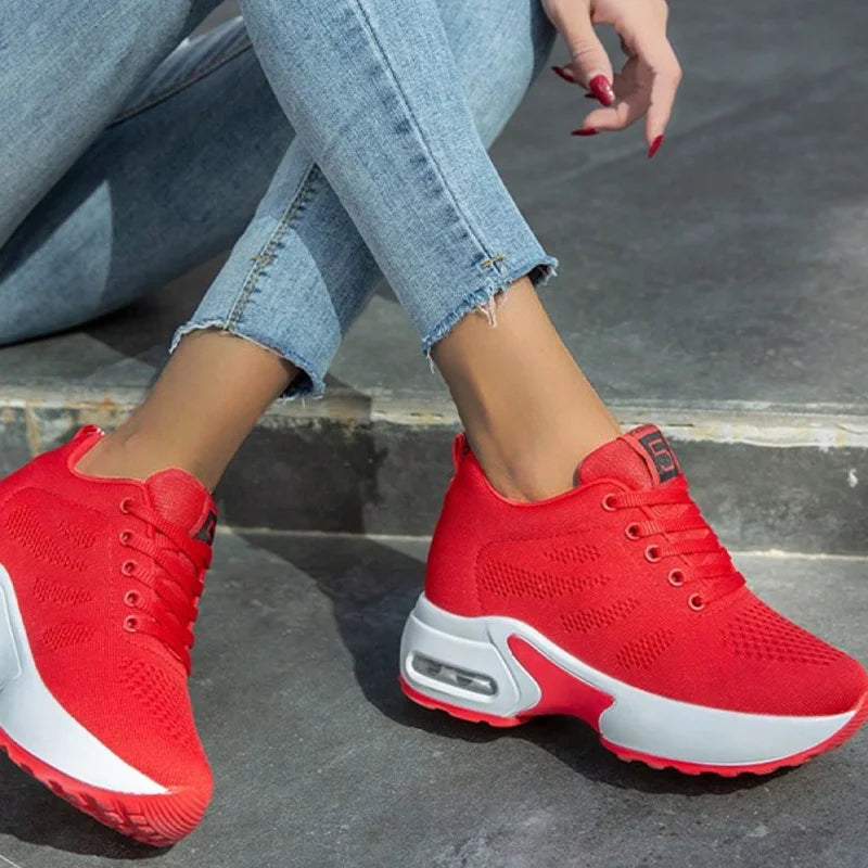 Women Sport Shoes Air Cushion Sneakers Height Increase Air Mesh Shoes Lace Up Walking Shoes 36-42
