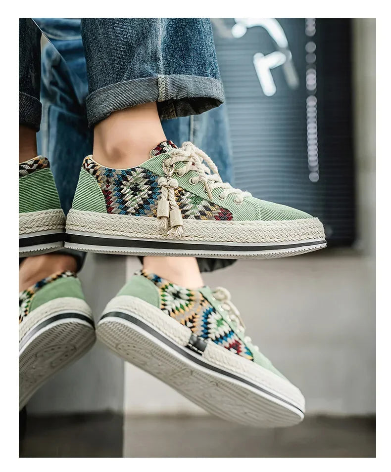 Men'S Breathable Canvas Shoes Soft Rubber Sole Casual Work Sneakers Round Toe Summer Season Patchwork
