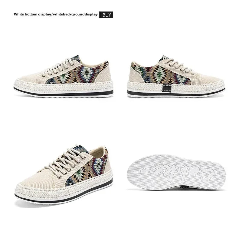 Men'S Breathable Canvas Shoes Soft Rubber Sole Casual Work Sneakers Round Toe Summer Season Patchwork