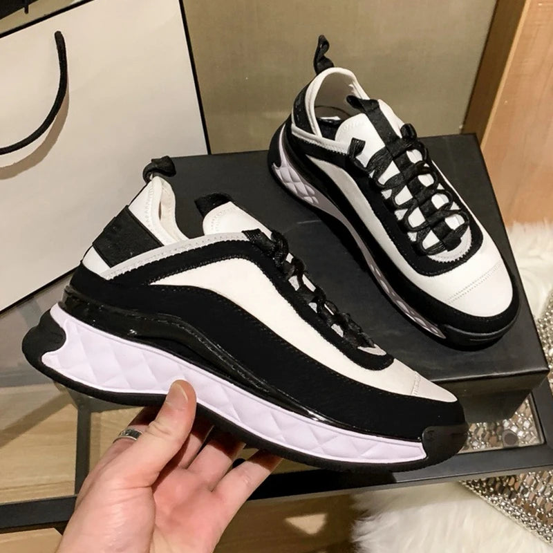 New Special Offer Black Round Head Sneakers Cover Heels Single Lace Shoes Spring Outer Thick Bottom 34-42