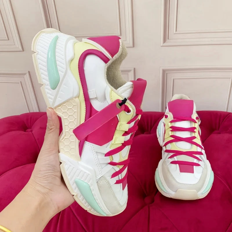 New Fashion Men Women Sneakers Comfort Breathable Round Toe Flats Thick Sole Outdoor Mixed Color Sports Casual Walking Shoes
