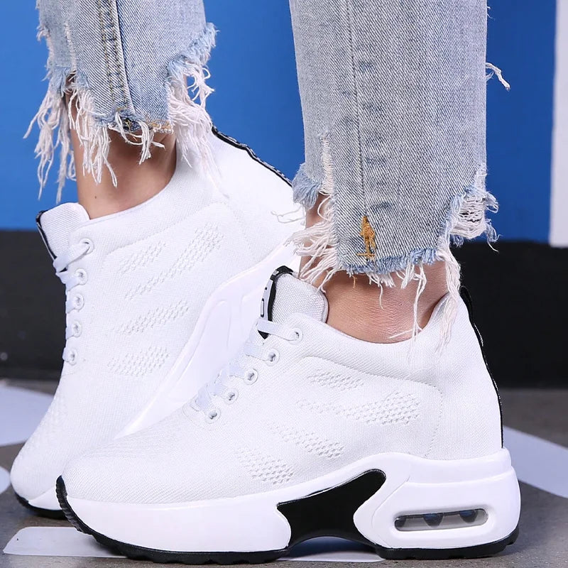 Women Sport Shoes Air Cushion Sneakers Height Increase Air Mesh Shoes Lace Up Walking Shoes 36-42