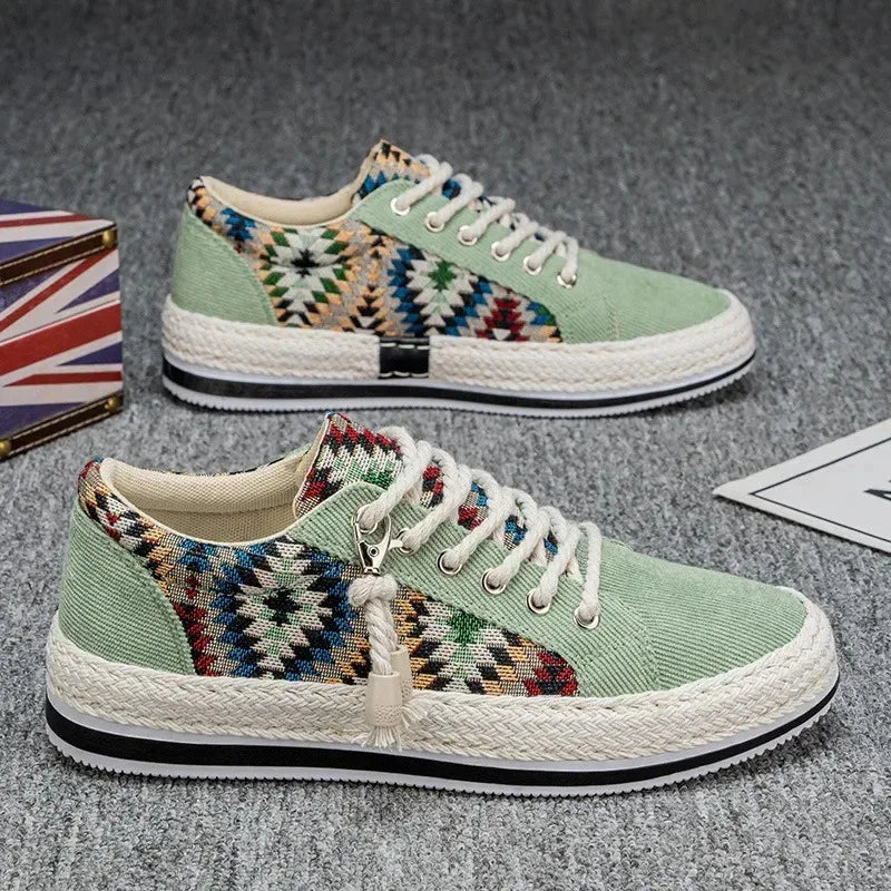 Men'S Breathable Canvas Shoes Soft Rubber Sole Casual Work Sneakers Round Toe Summer Season Patchwork