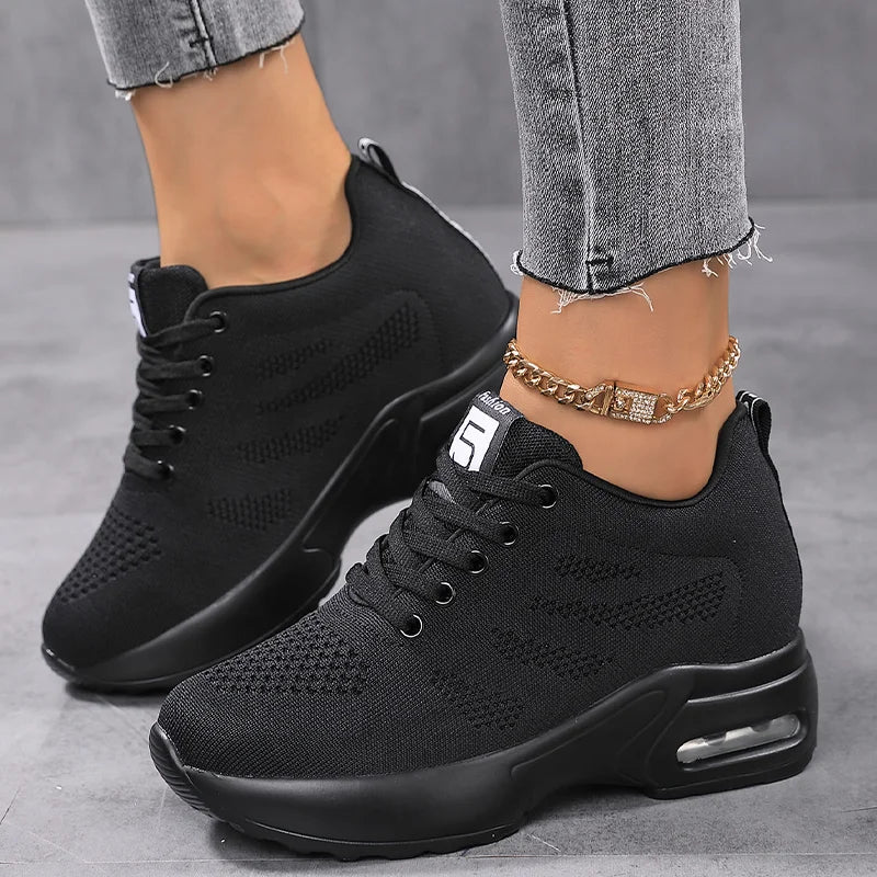 Women Sport Shoes Air Cushion Sneakers Height Increase Air Mesh Shoes Lace Up Walking Shoes 36-42