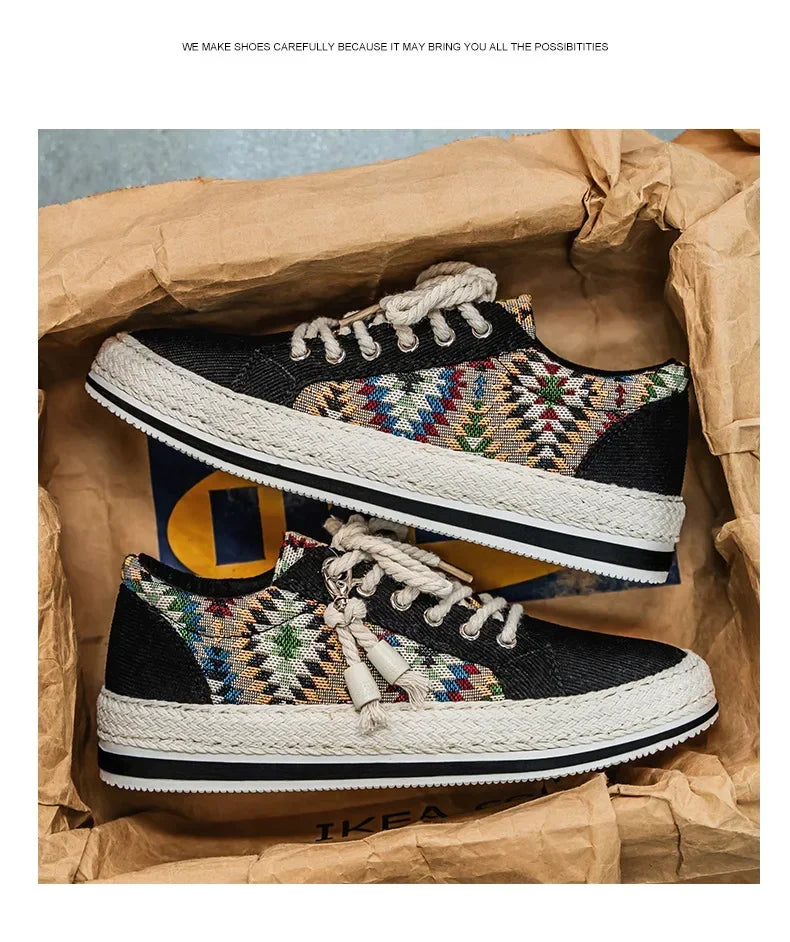 Men'S Breathable Canvas Shoes Soft Rubber Sole Casual Work Sneakers Round Toe Summer Season Patchwork