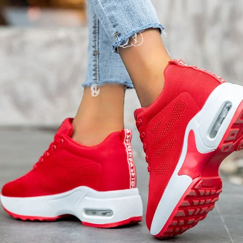 Women Sport Shoes Air Cushion Sneakers Height Increase Air Mesh Shoes Lace Up Walking Shoes 36-42