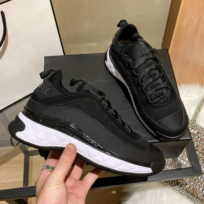 New Special Offer Black Round Head Sneakers Cover Heels Single Lace Shoes Spring Outer Thick Bottom 34-42