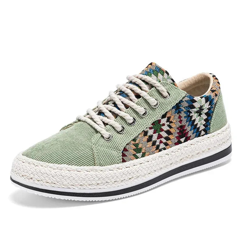 Men'S Breathable Canvas Shoes Soft Rubber Sole Casual Work Sneakers Round Toe Summer Season Patchwork
