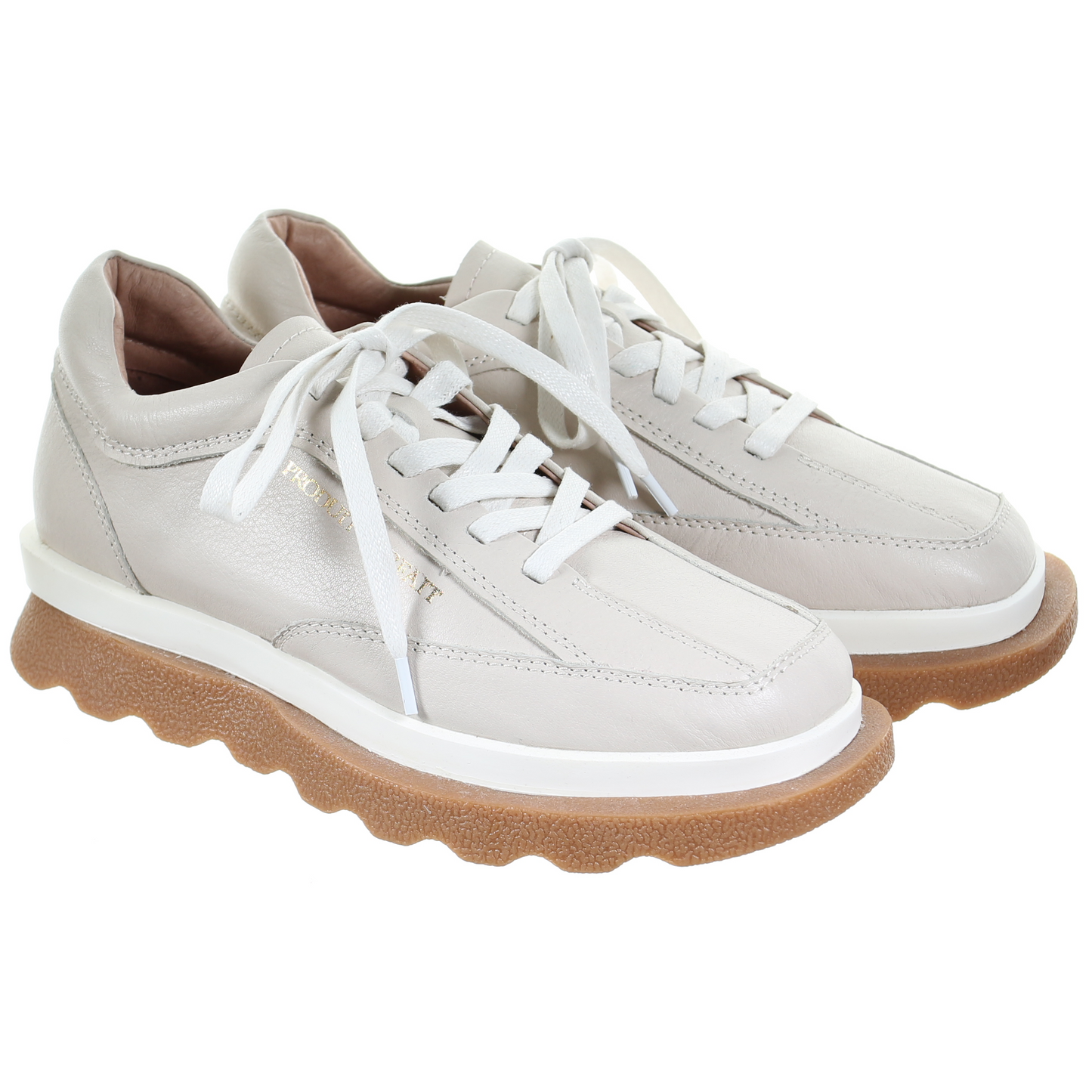 Double Layer Beige Leather Sneakers