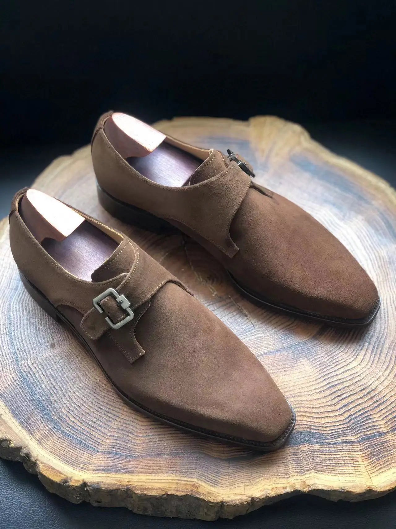 Men's Handmade Suede Monk Shoes