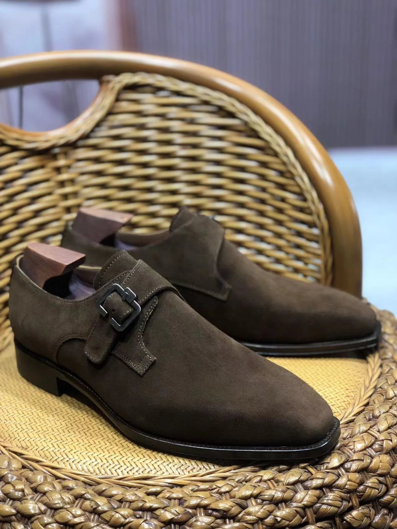 Men's Handmade Suede Monk Shoes