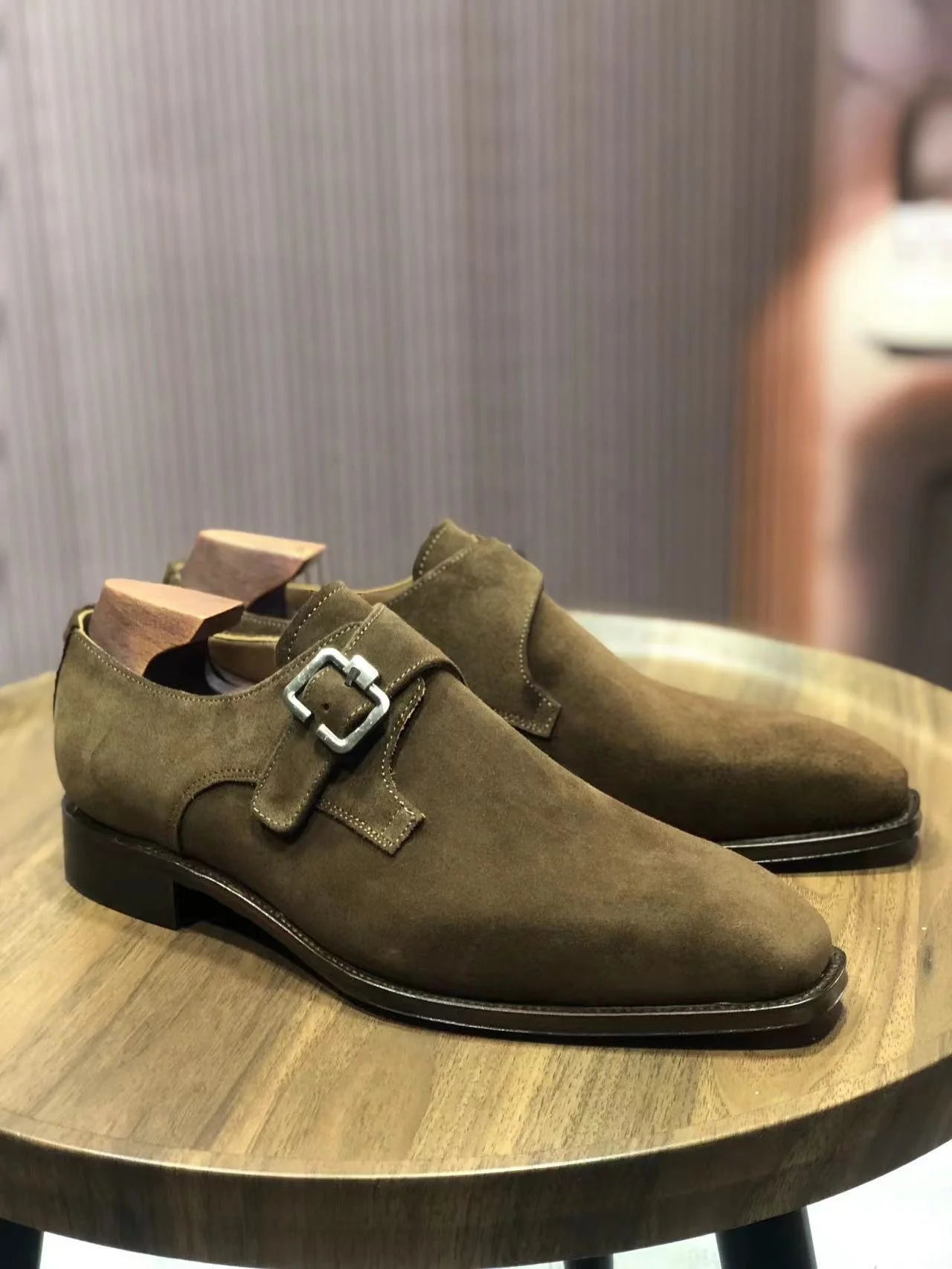 Men's Handmade Suede Monk Shoes