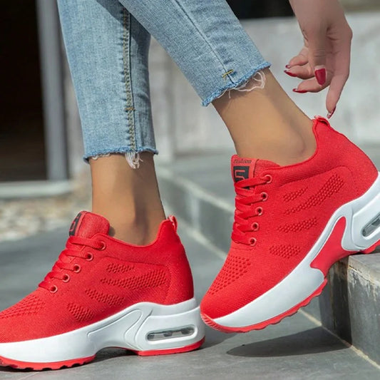 Women Sport Shoes Air Cushion Sneakers Height Increase Air Mesh Shoes Lace Up Walking Shoes 36-42