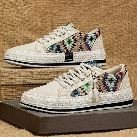 Men'S Breathable Canvas Shoes Soft Rubber Sole Casual Work Sneakers Round Toe Summer Season  Patchwork