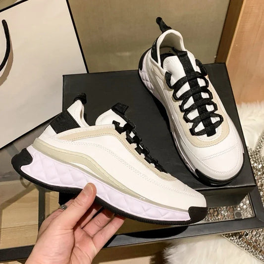 New Special Offer Black Round Head Sneakers Cover Heels Single Lace Shoes Spring Outer Thick Bottom 34-42