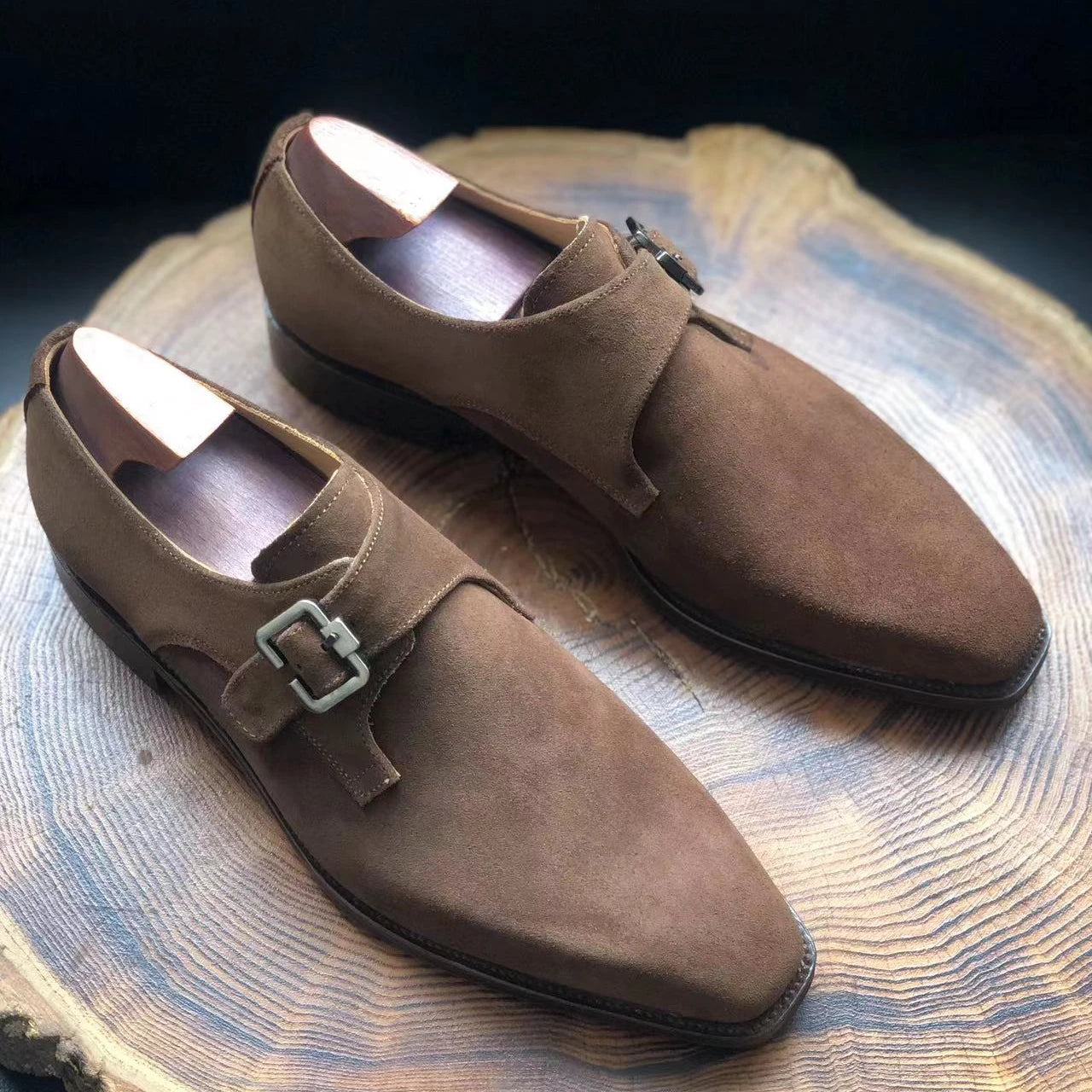 Men's Handmade Suede Monk Shoes