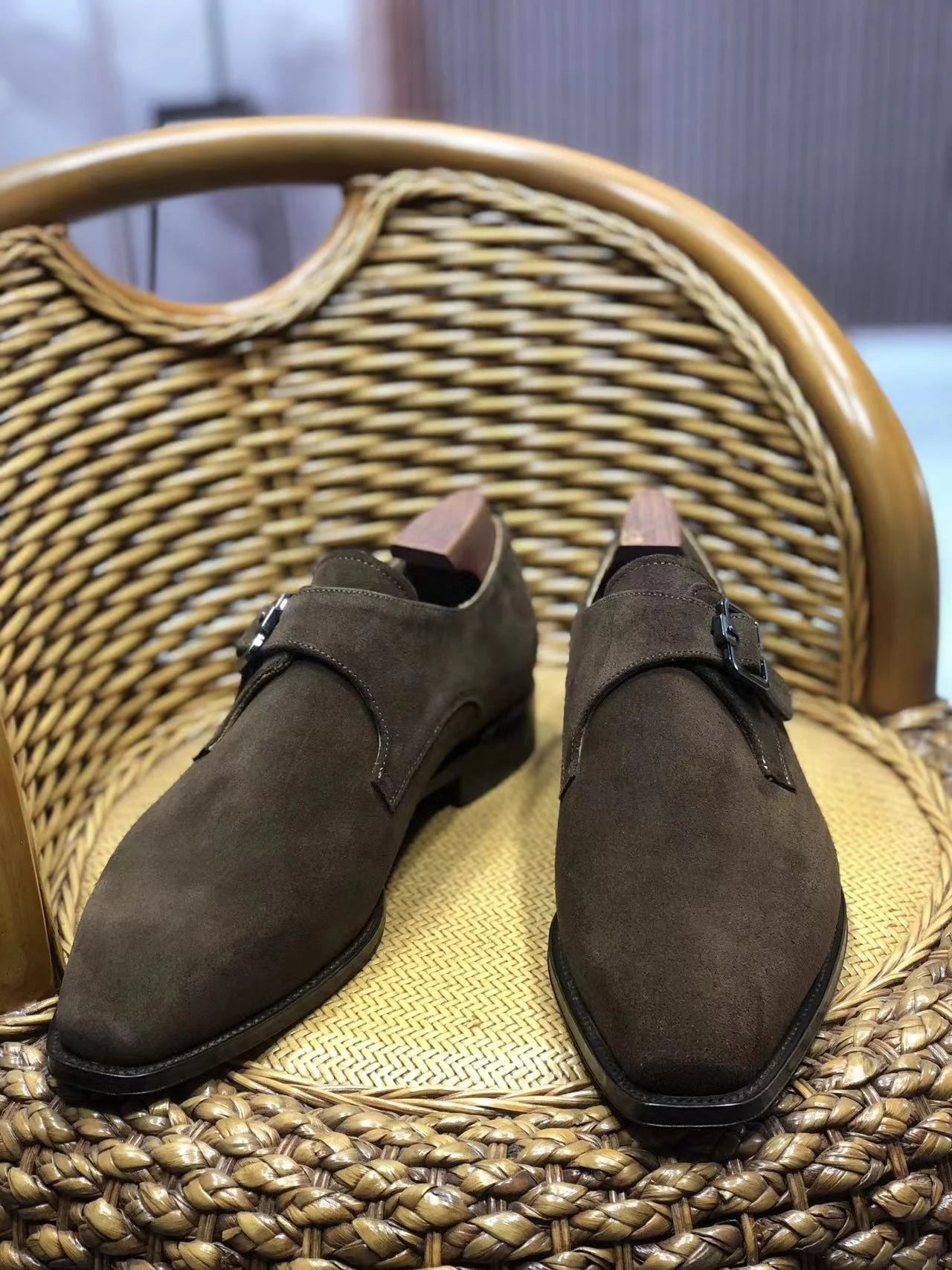 Men's Handmade Suede Monk Shoes